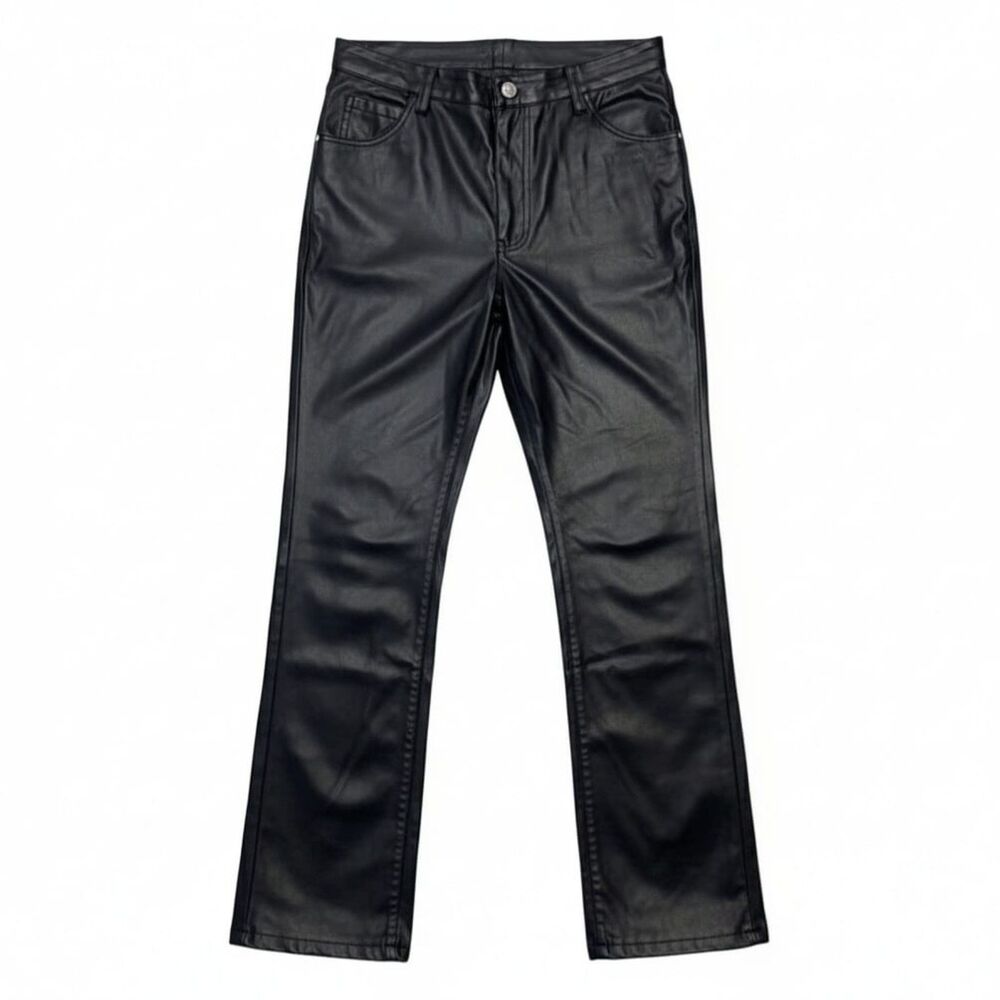 VTG 90s Y2K Black Faux Leather Pleather PVC Pants JR-S.com Cyber Generation Sz 7 - Picture 2 of 8